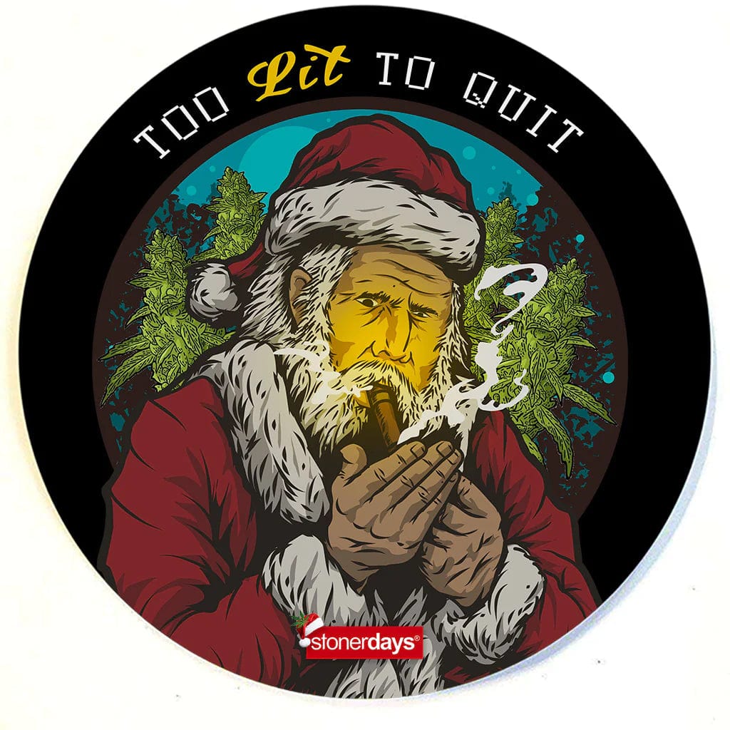 Holiday Themed Dab Mats depicts a cartoon Santa Claus dabbing, with vibrant colors and a detailed background.
