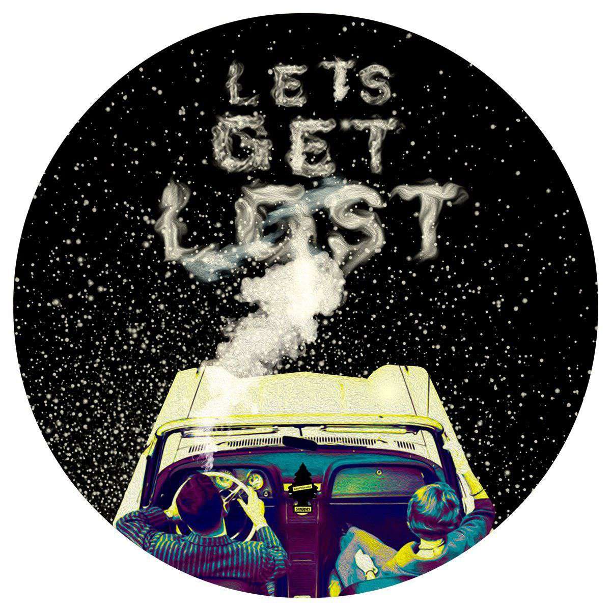 A hazy, top-down view captures the **Stonerdays Round Dab Mats** with bold lettering against a dark, speckled background.