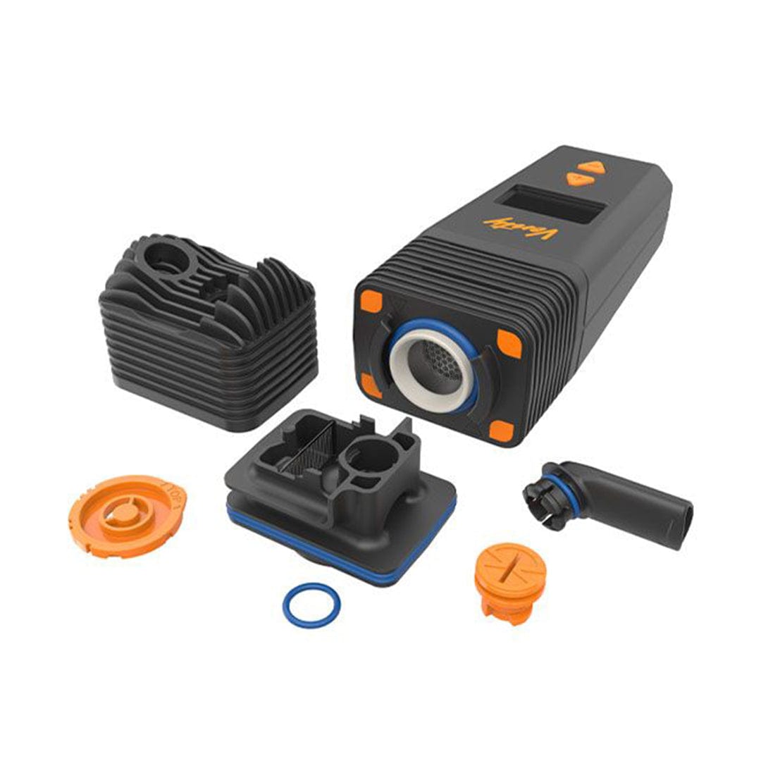A disassembled view of the Storz & Bickel Venty Vaporizer, showcasing its components laid out on a plain white background.