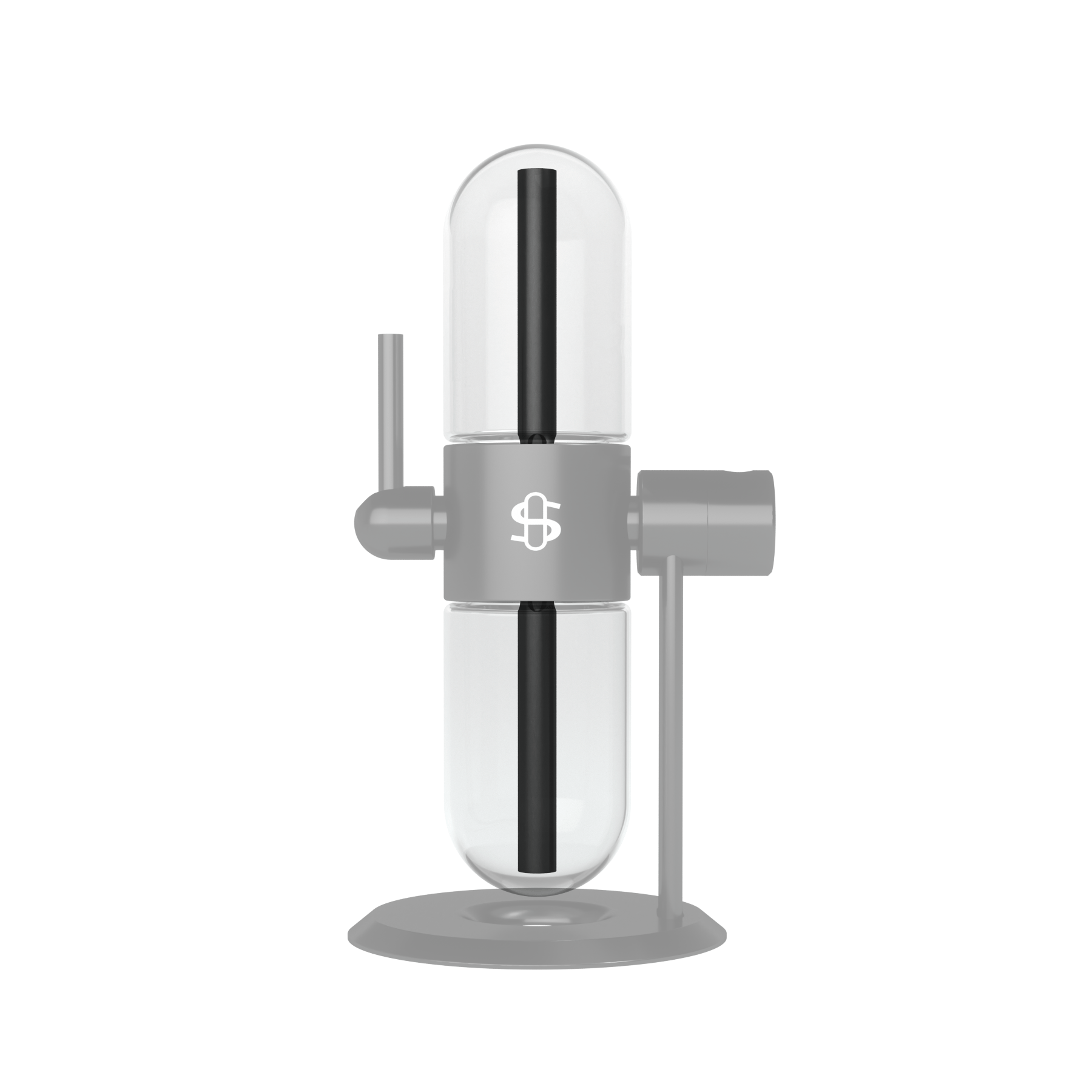 Centered front view of Dr. Greenthumb's X Stündenglass Upstem (Large) showing a tall clear glass chamber with a vertical black inner tube against a white background