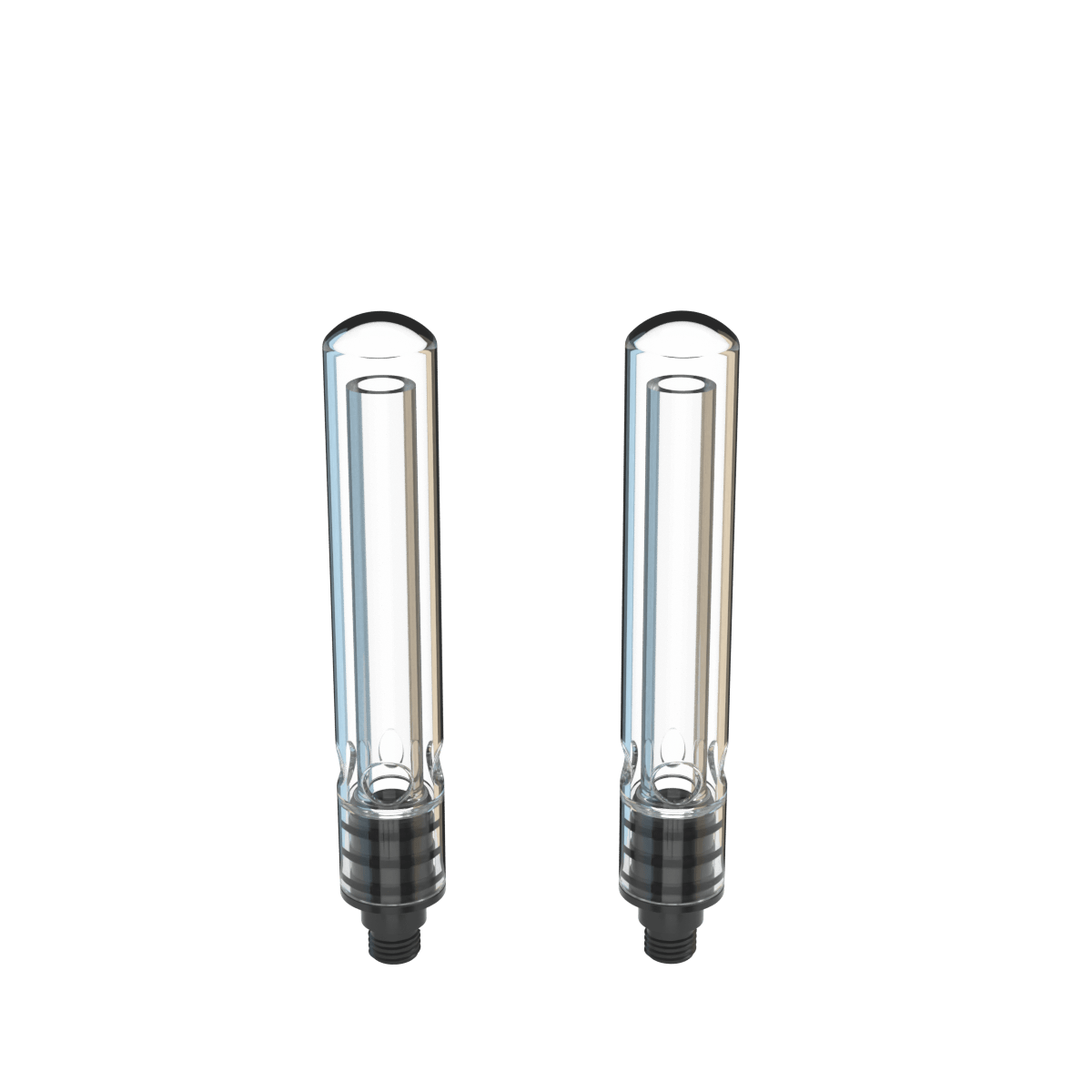 Pair of Glass Upstems (Small) shown upright in a clean studio view with clear glass tubes and black threaded bases.
