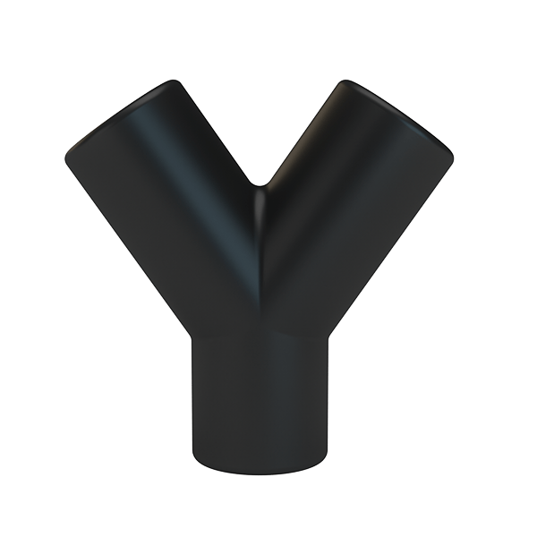 Front-facing view of the black Hose Splitter (Black) showing its Y-shaped matte finish and smooth rounded openings.