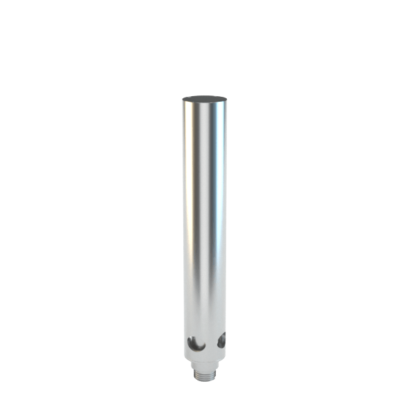 Front-facing view of the Polished Silver Upstem (Small), a shiny cylindrical metal tube centered on a plain white background.