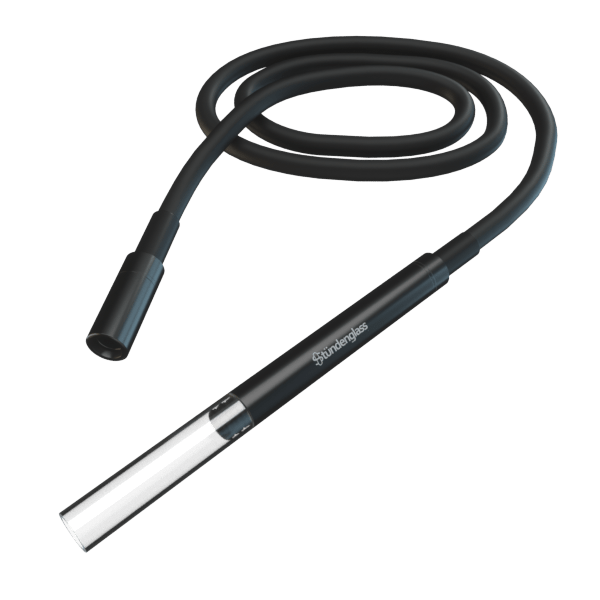 Coiled black Stündenglass Hose Assembly with a matte handle and a tapered clear mouthpiece shown on a white background