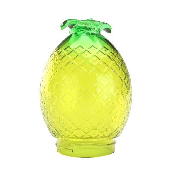Front-lit studio shot of the Stündenglass Pineapple Globe (Single), a translucent yellow-green pineapple-shaped glass orb with textured diamond detailing.
