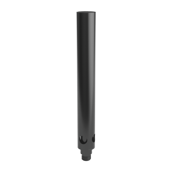 Centered front view of the matte black Upstem (Large) tube standing vertically with rounded cutouts near the threaded base on a white background