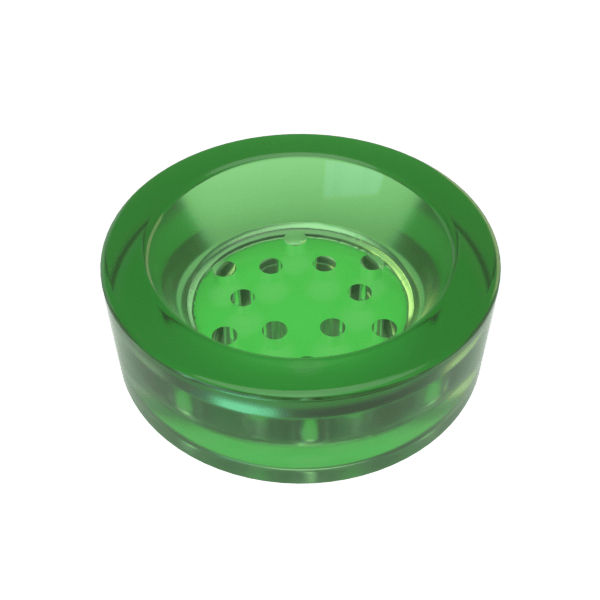 Top-down view of the Green Glass Liner showing its translucent green circular rim and perforated inner plate against a white background