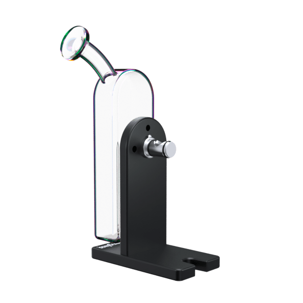 Angled view of the Modül Dok - Bubble Glass showing its clear curved glass chamber mounted on a matte black base.