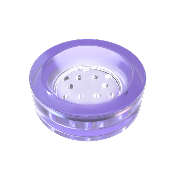Top-down view of the Purple Glass Liner showing its translucent purple circular rim and perforated inner disc against a white background