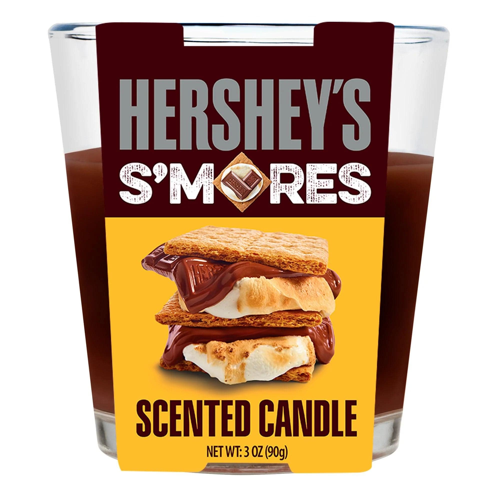 Front view of the 3oz Candy Scented Candles, featuring a label with a chocolate-colored background and bold white lettering.