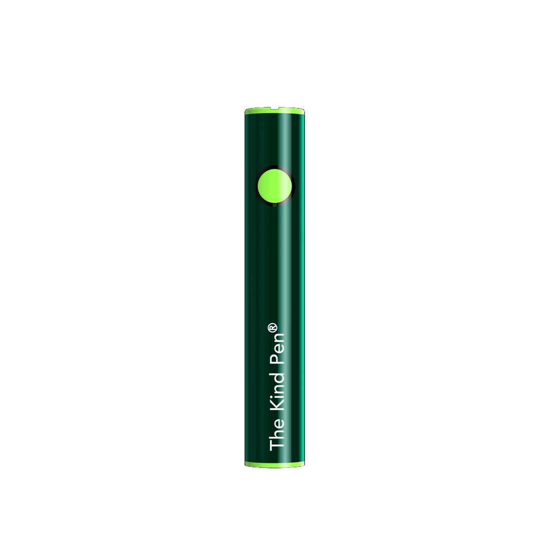 Center-aligned front view of the green and lime Dual Charger Variable Voltage 510 Thread Battery standing upright against a plain background.