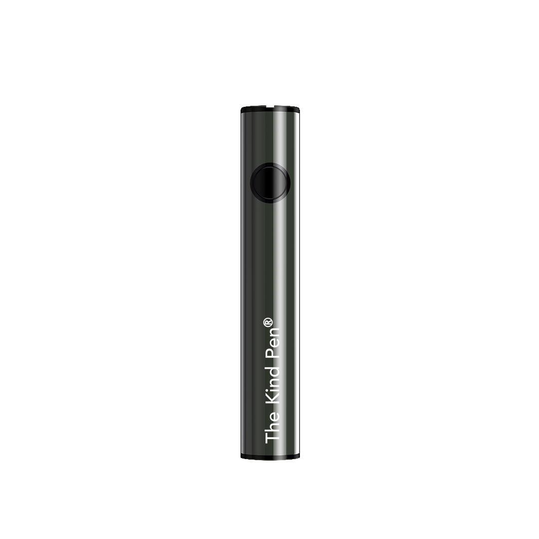 Centered front view of the Dual Charger Variable Voltage 510 Thread Battery standing upright with a glossy purple-red metallic finish and a single round black power button.
