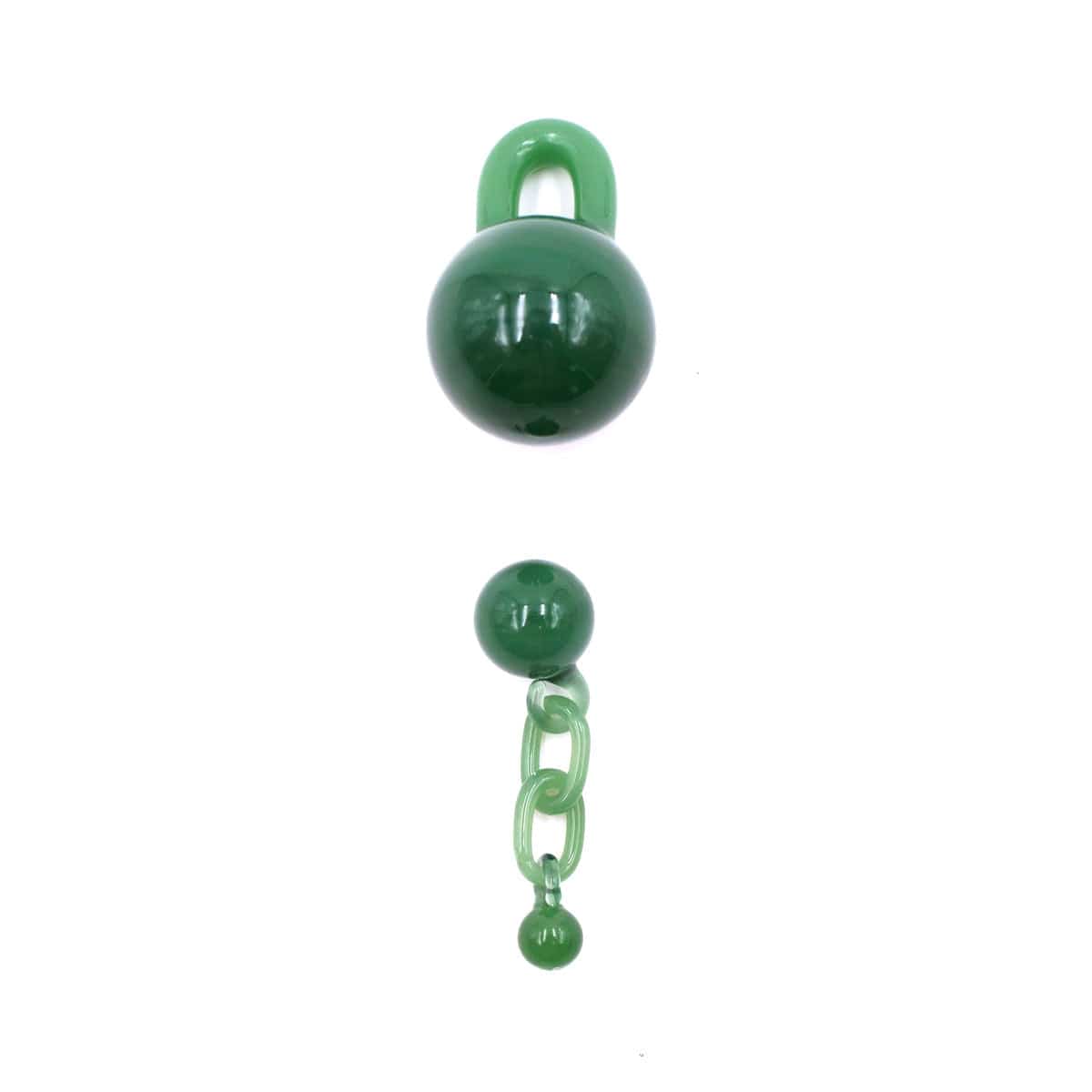 A close-up of the Two Piece Terp Chain Slurper Set, featuring two connected, translucent green spherical pieces.