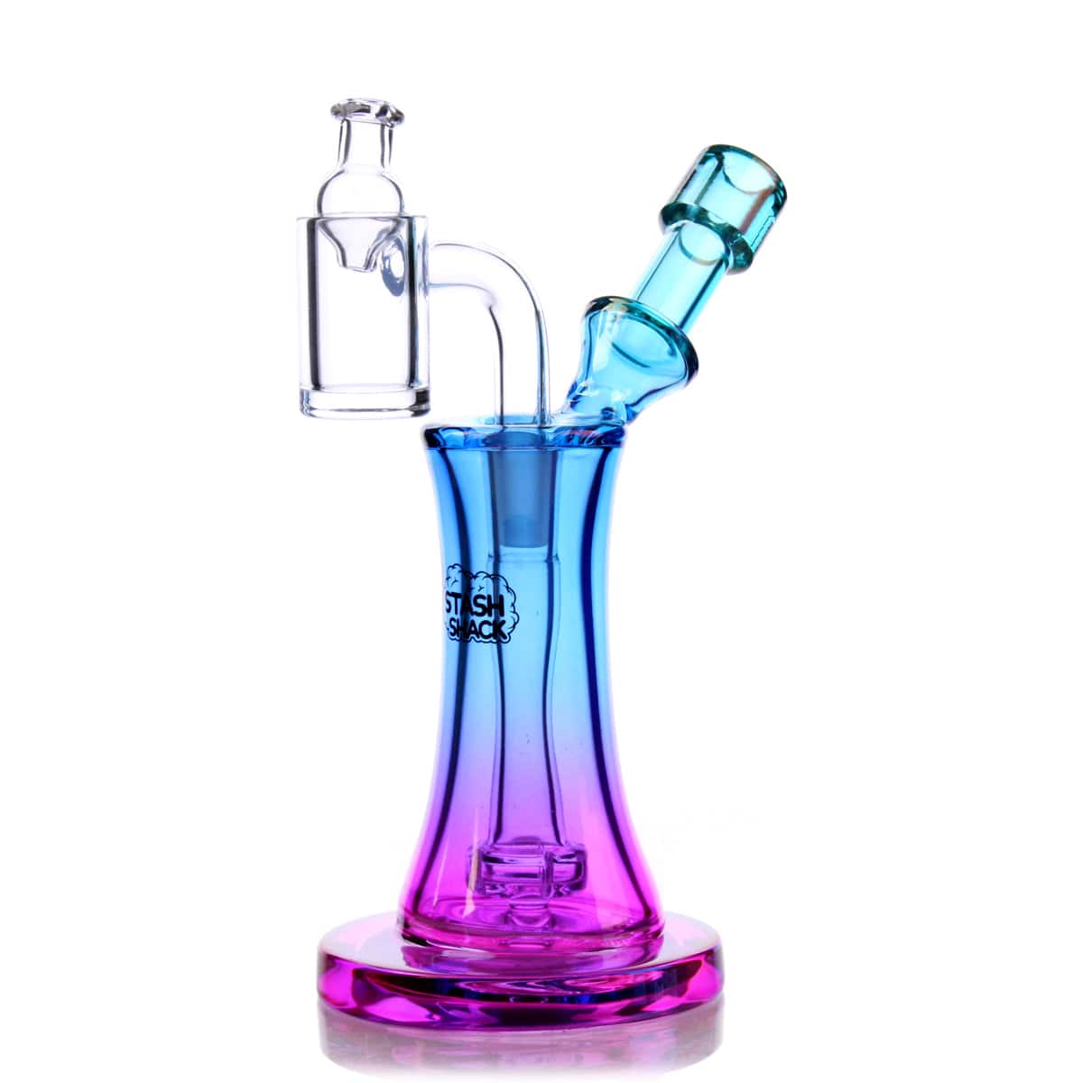 A front view of the Aurelia Mini Rig, featuring a blue glass construction and a circular base against a plain white background.