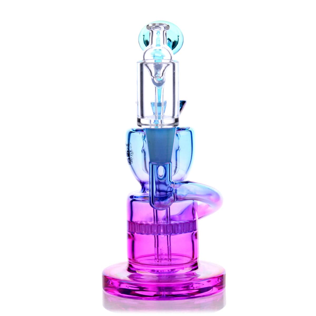Front view of the Dahlia Mini Rig, showcasing its compact size and vibrant purple glass construction.