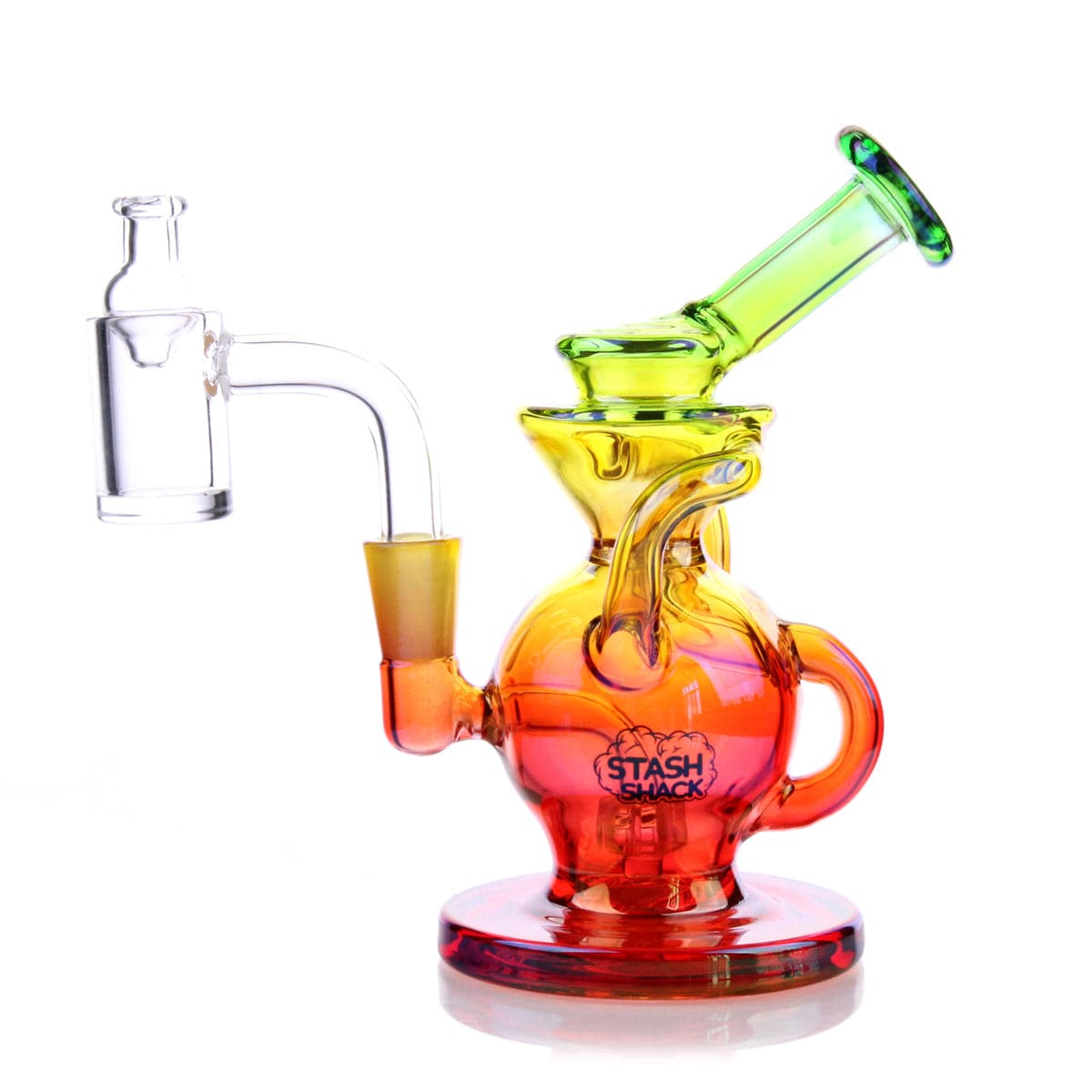 The Lirio Mini Rig is shown in a studio shot with a slightly angled view, highlighting its compact size and smooth glass construction.