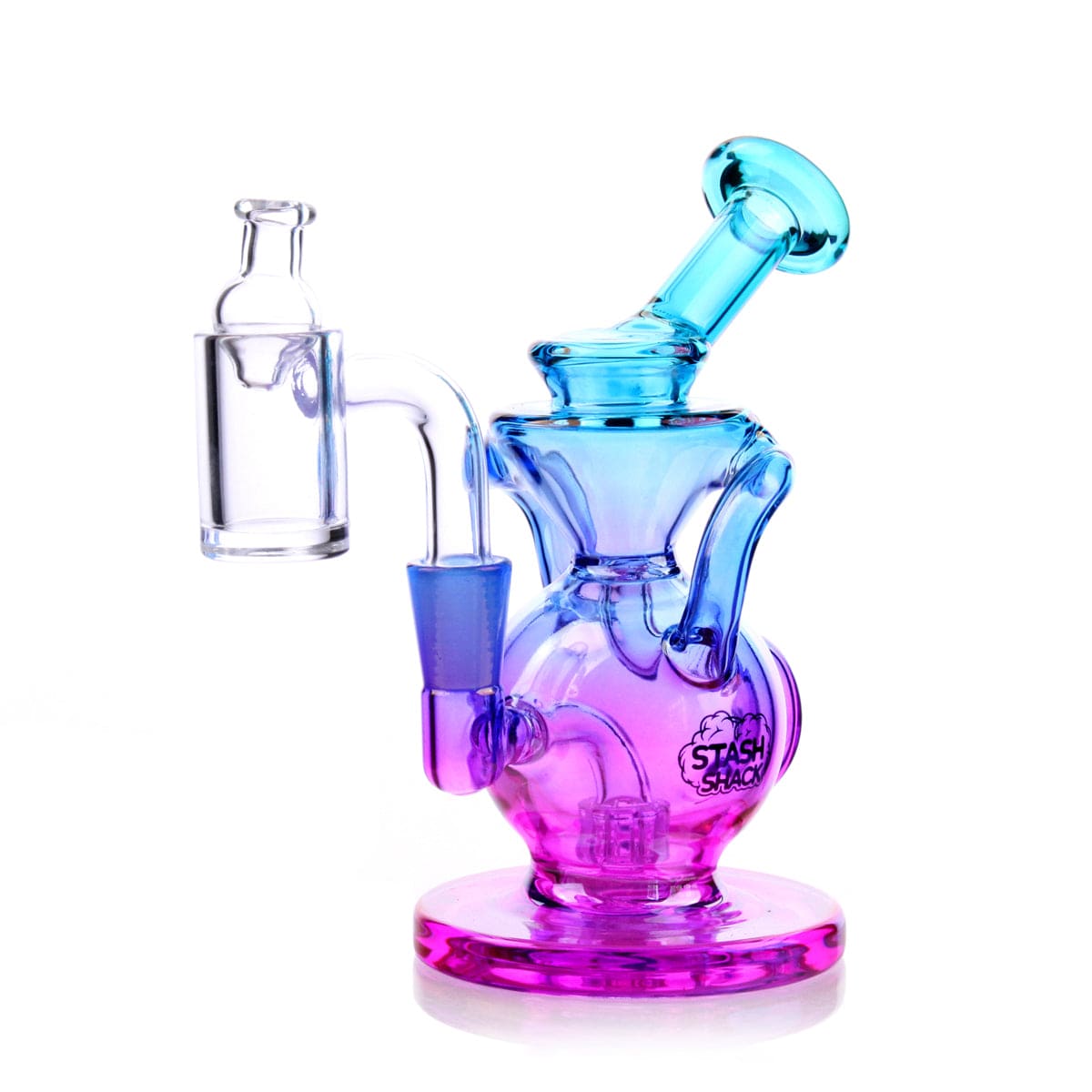 Front view of the Lirio Mini Rig, a small glass piece with a wide base and clear glass construction.