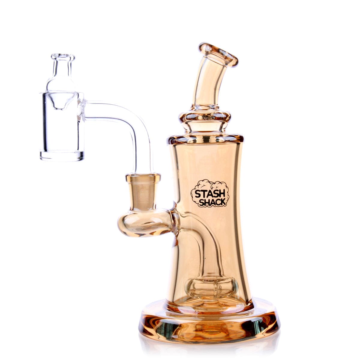 Front view of the Elysian Mini Rig, a compact glass piece with a rounded base and clear construction.