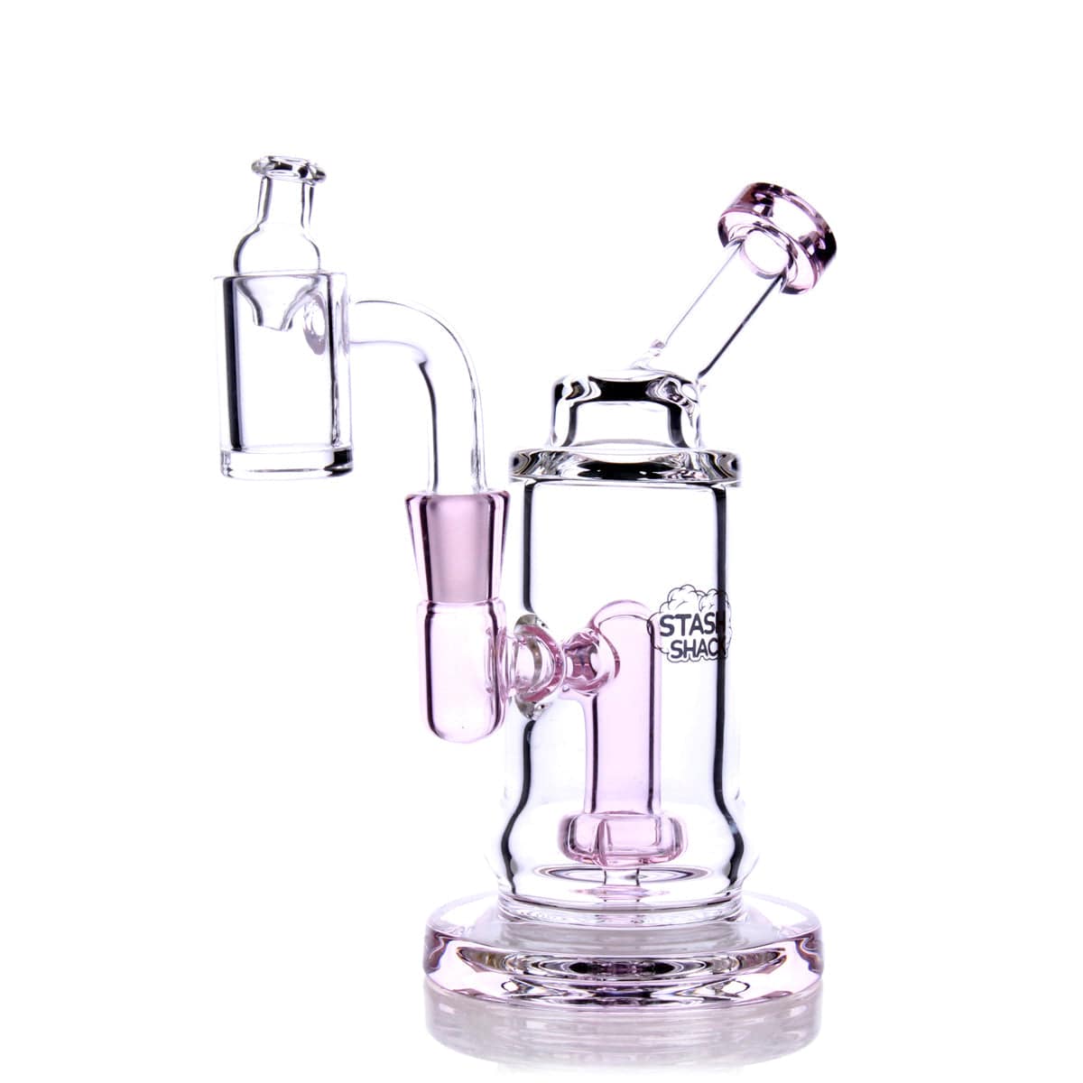 The TerpDroid Mini Rig is displayed in a three-quarter view, highlighting its compact size and clear glass construction.