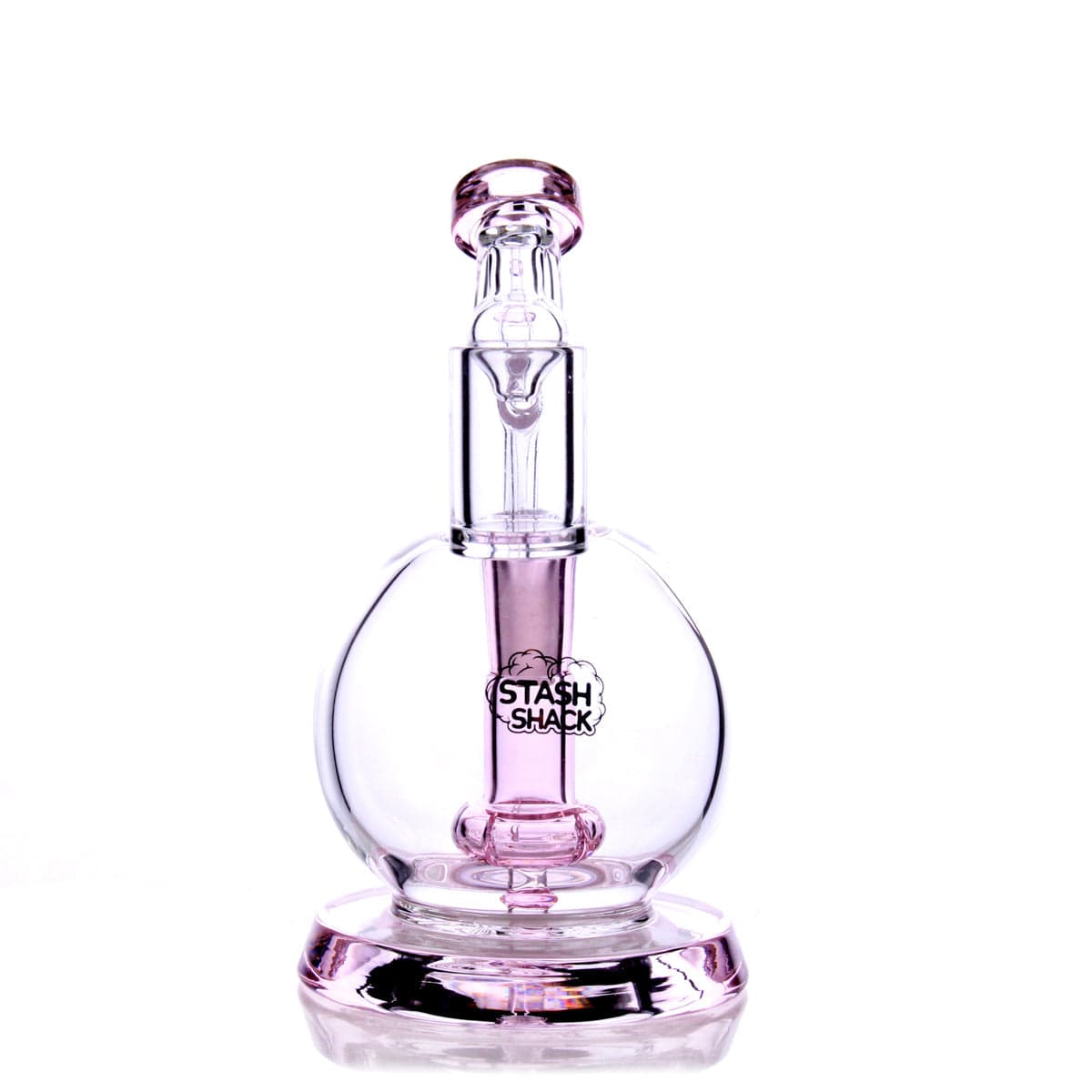 Front view of the TerpGlobe Mini Rig, a compact glass piece with a rounded base and a clear, cylindrical neck.