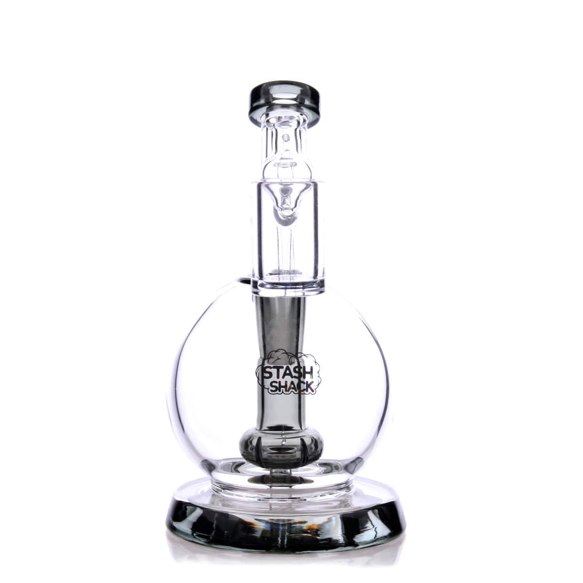 A front view of the TerpGlobe Mini Rig, showcasing its clear glass construction and compact size against a plain white background.