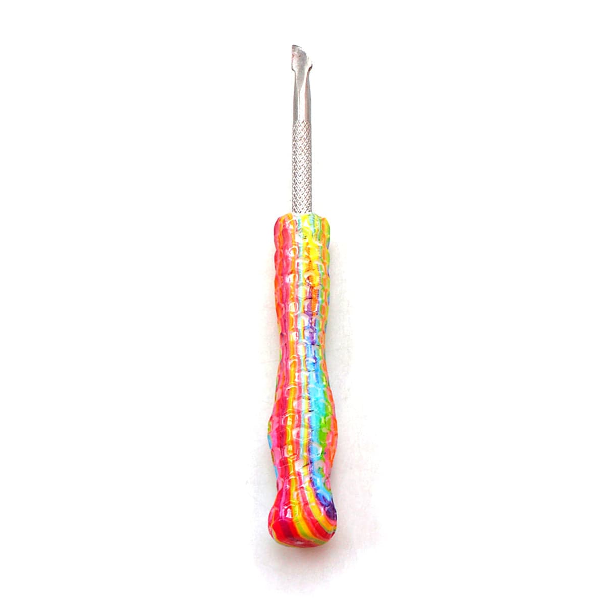 A close-up shot of the Resin Honeycomb Handle Dab Tool, showcasing its detailed handle against a plain white backdrop.