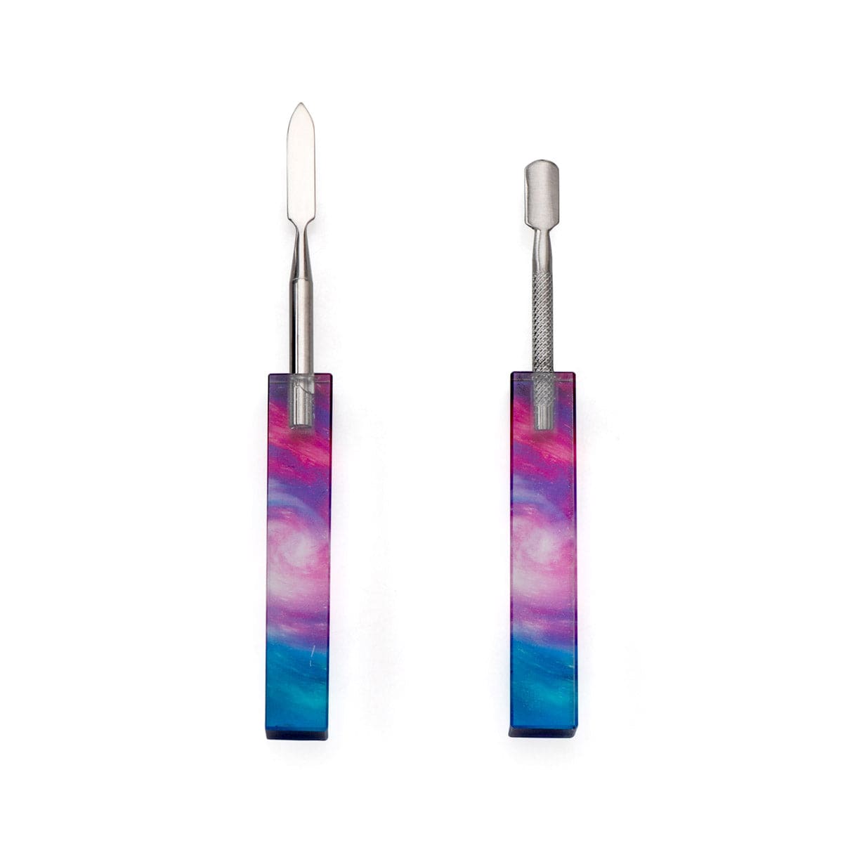 Front view of the Spacescape Crystal Handle Dab Tool, showcasing its polished metal tip and crystal-patterned handle.