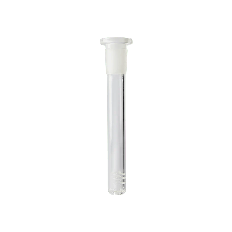 Front view of the 14mm Female Glass Diffuser Downstem, a clear glass piece displayed against a white backdrop.