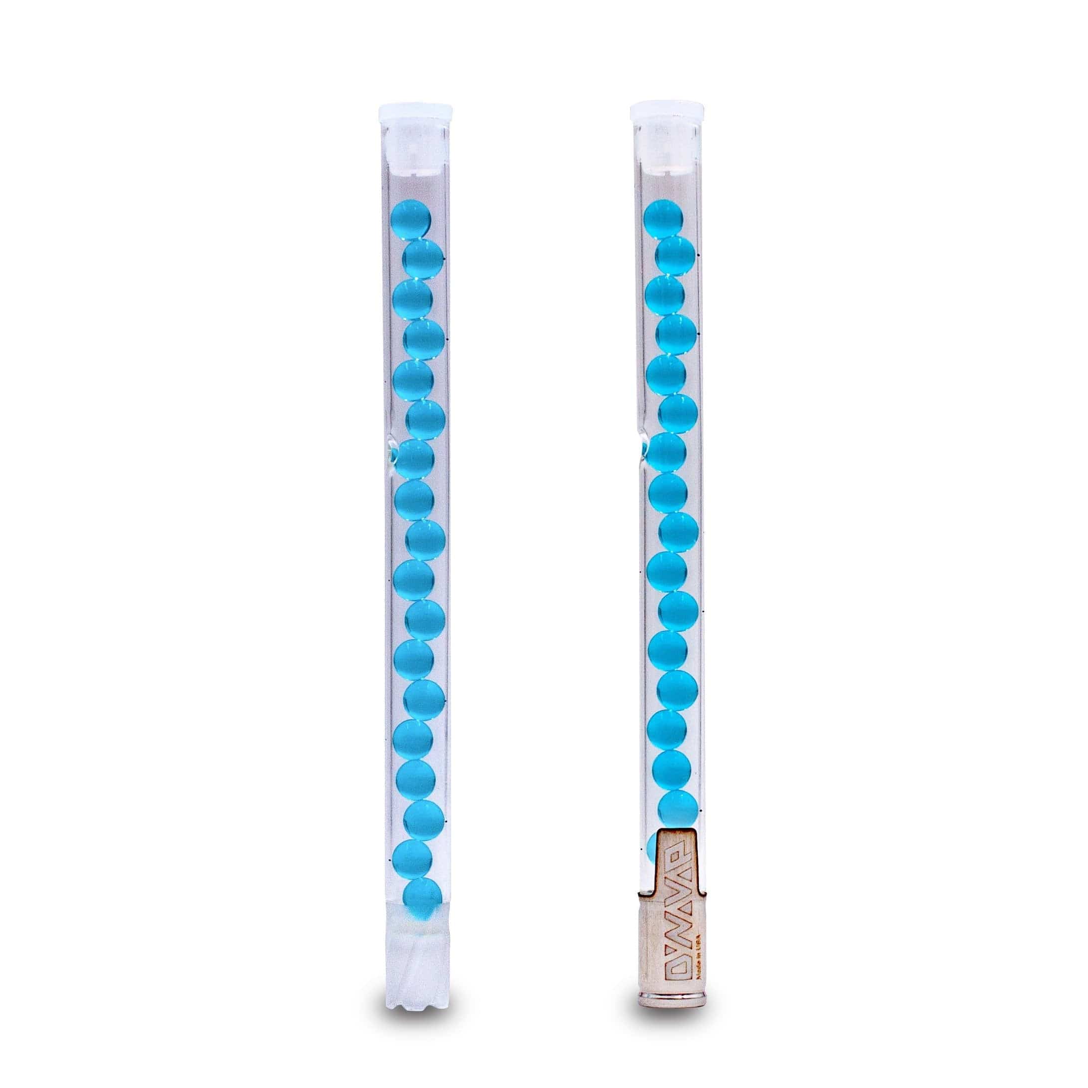 A front view of the Beaded All Glass Cooling Stem for DynaVap Cap, featuring clear glass beads along its length.
