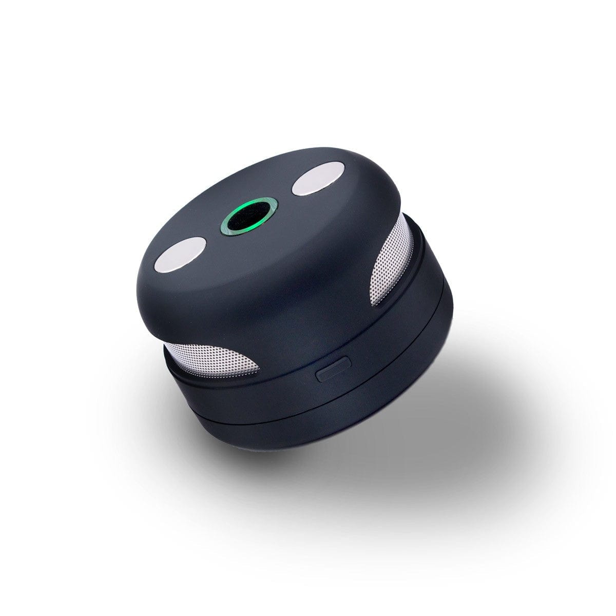 A slightly angled, studio shot of the UFO Induction Heater, featuring a sleek, black, disc-like design with subtle highlights.