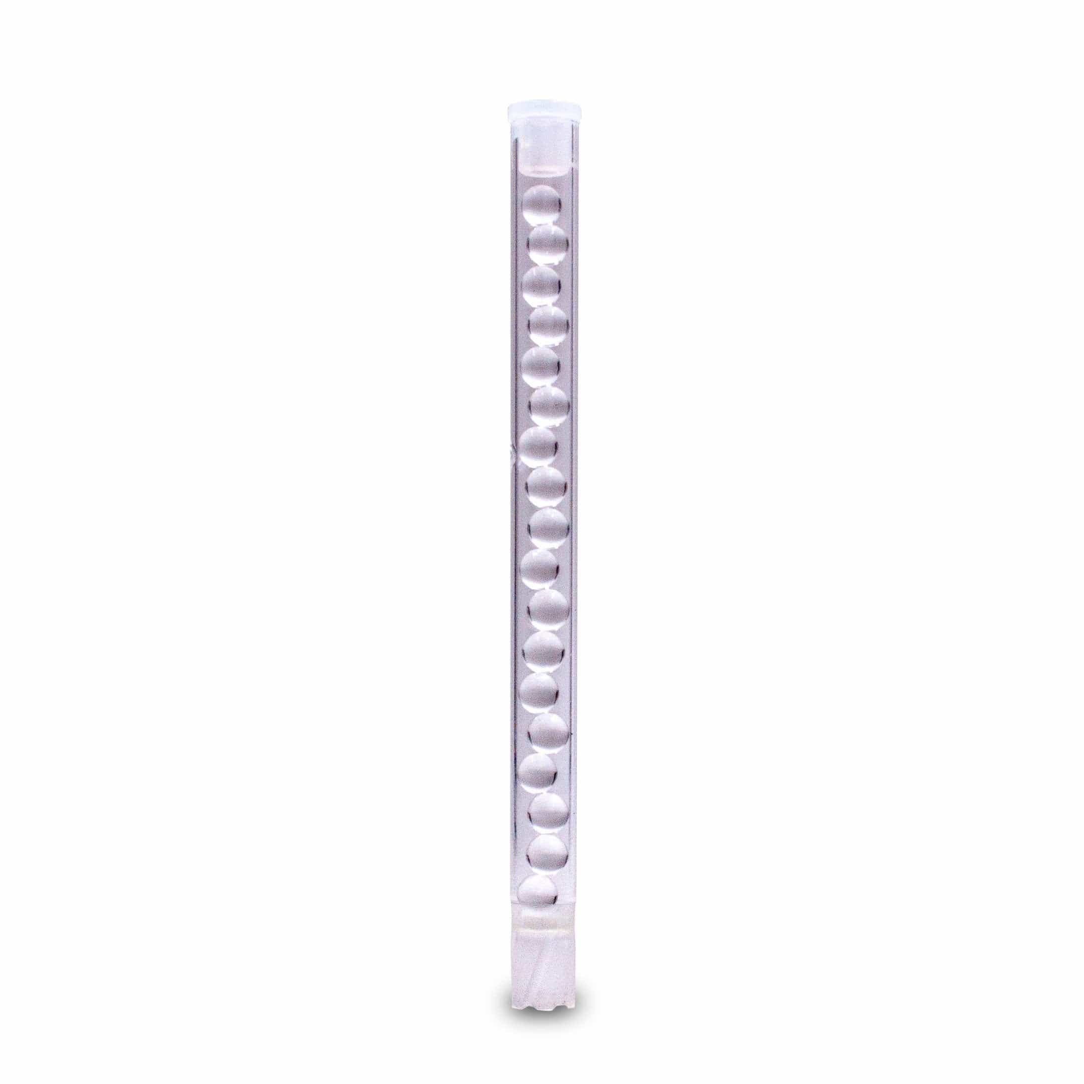 Front view of the Beaded All Glass Cooling Stem for DynaVap Cap, showing a transparent glass piece with beaded texture.