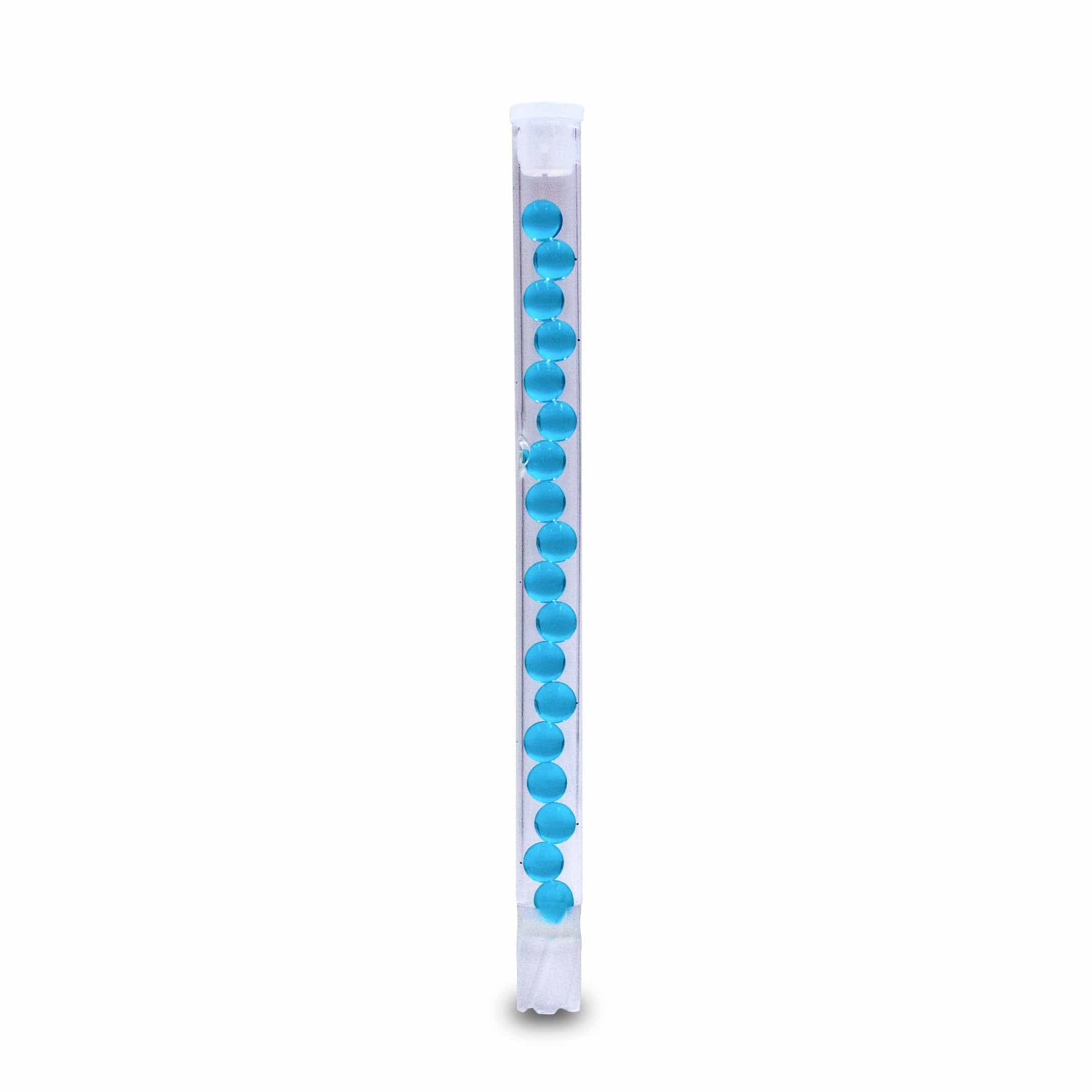 Front view of the Beaded All Glass Cooling Stem for DynaVap Cap, showing a clear glass stem with embedded beads.