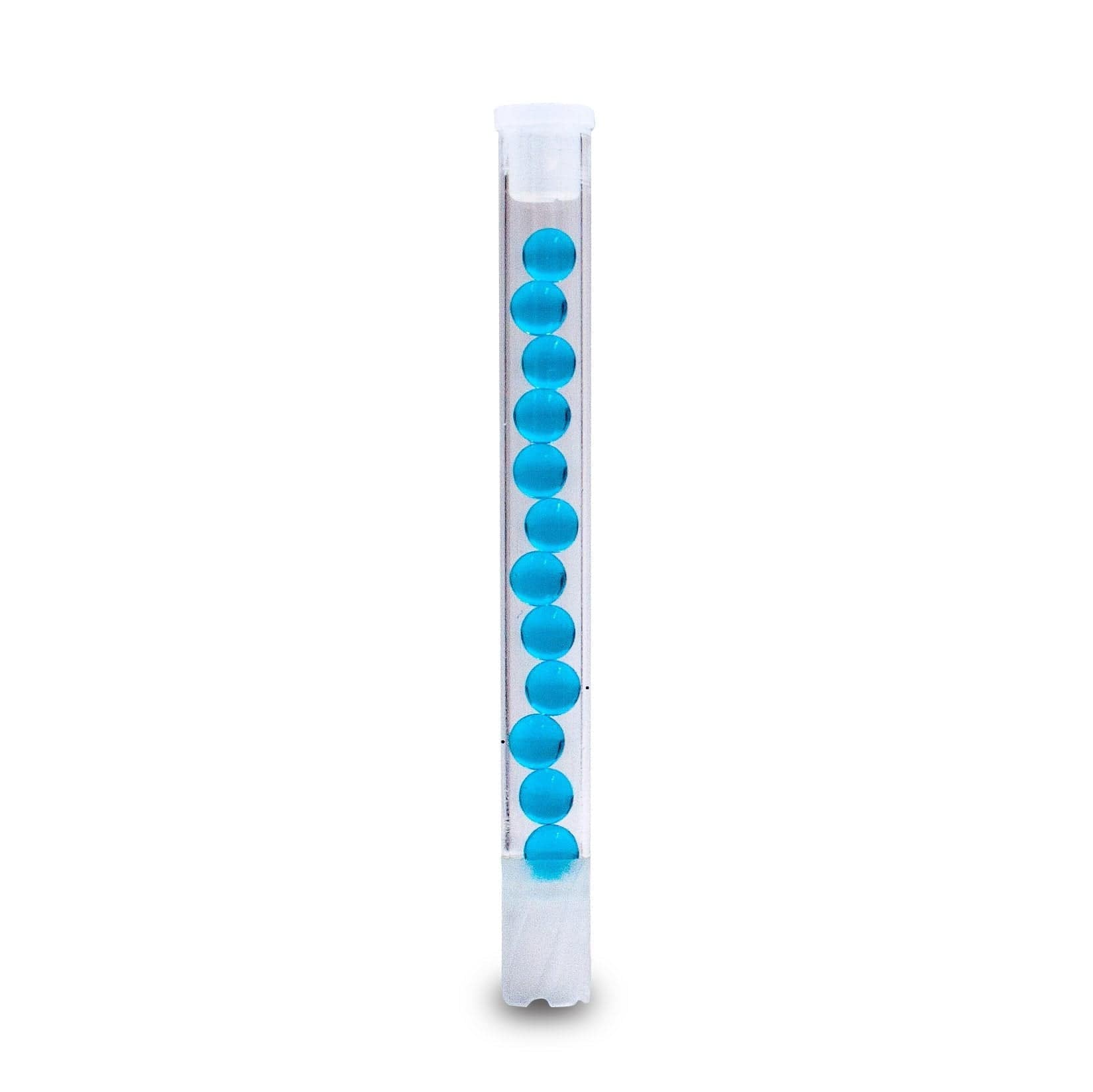 A straight, upward angle shows the Beaded All Glass Cooling Stem for DynaVap Cap, with clear glass and visible internal beads.