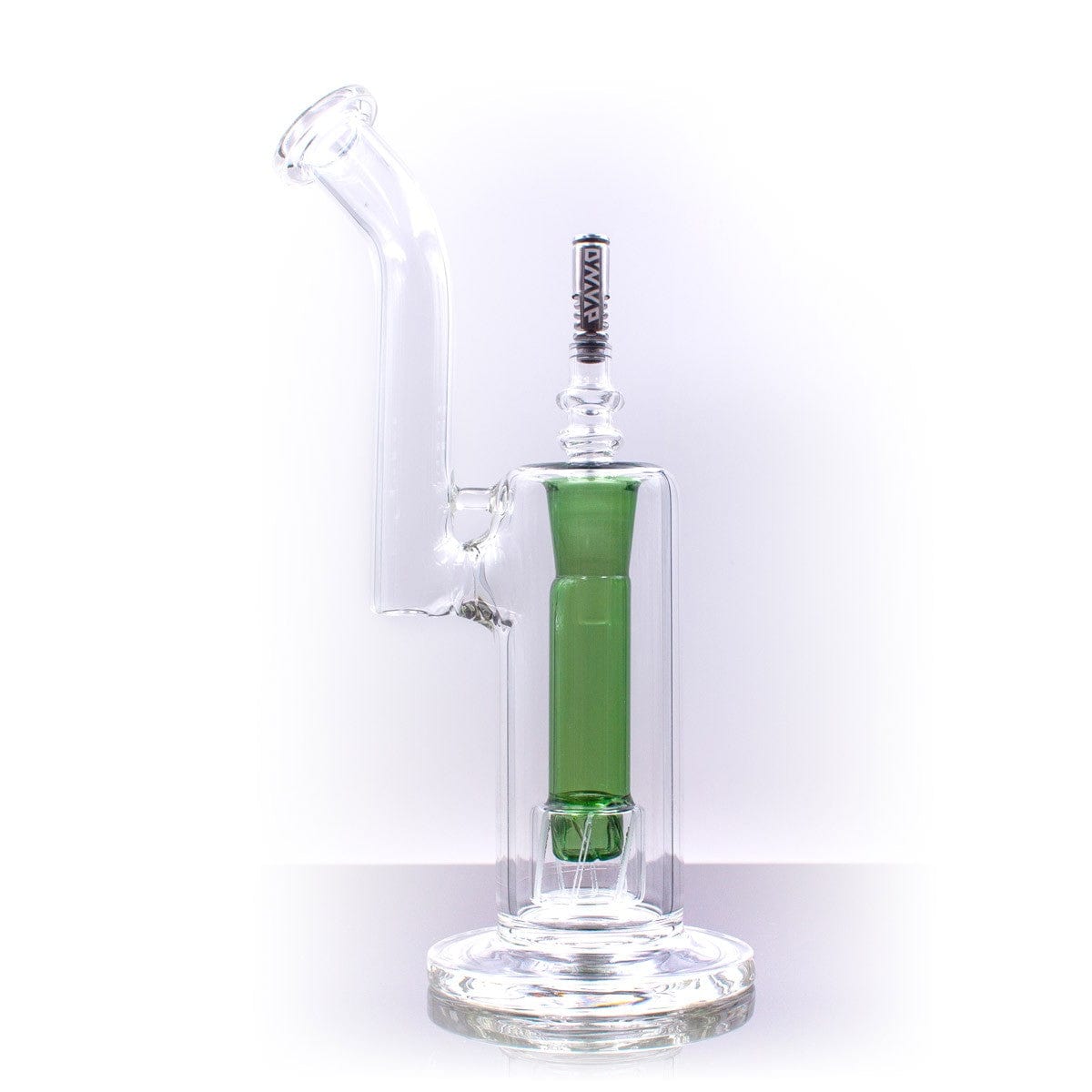A front view of the Universal Glass Adapter for DynaVap, showcasing its clear glass construction and simple cylindrical shape.