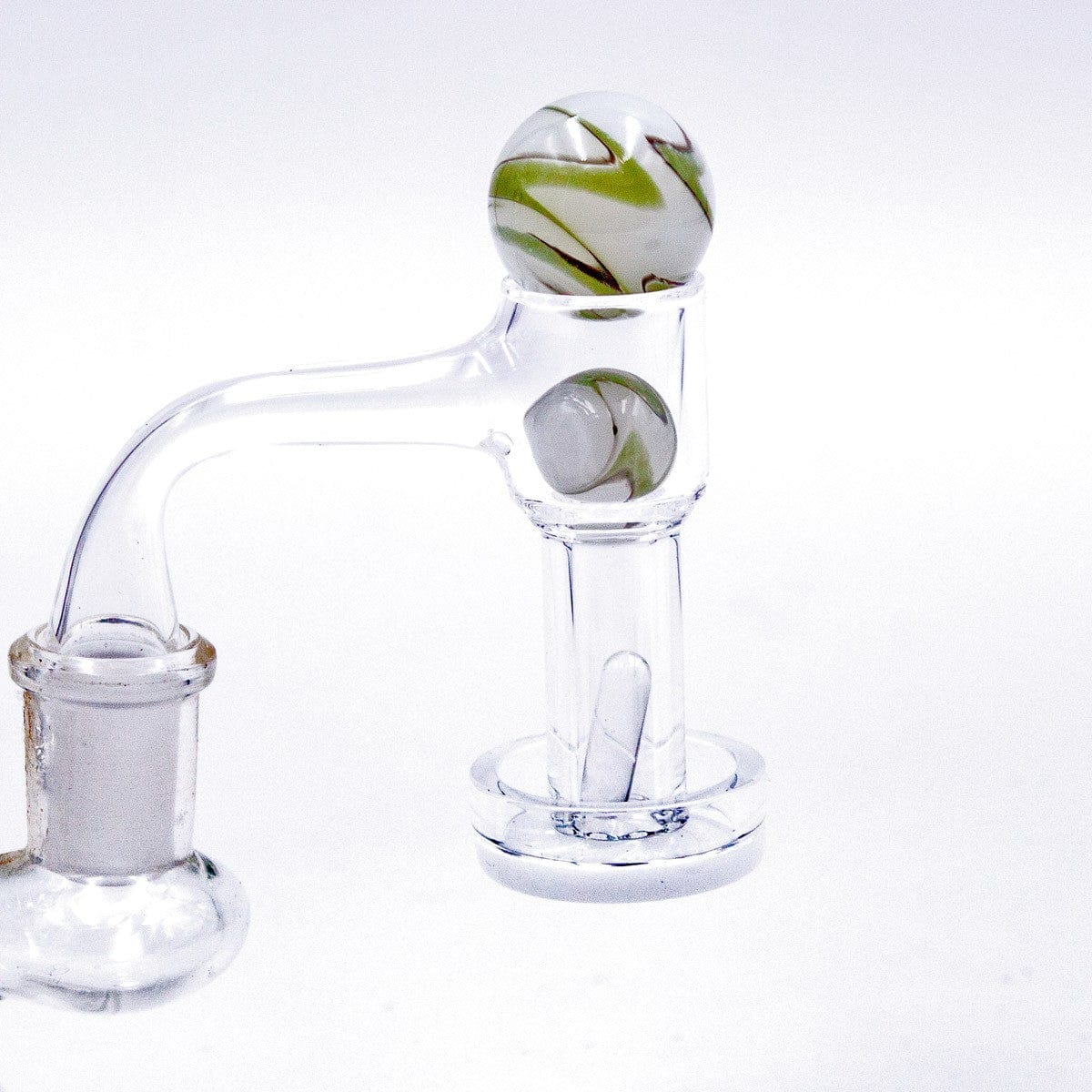 Front view of the Marbled White Glass Terp Slurper Set, displaying a clear glass piece with white marbling details.