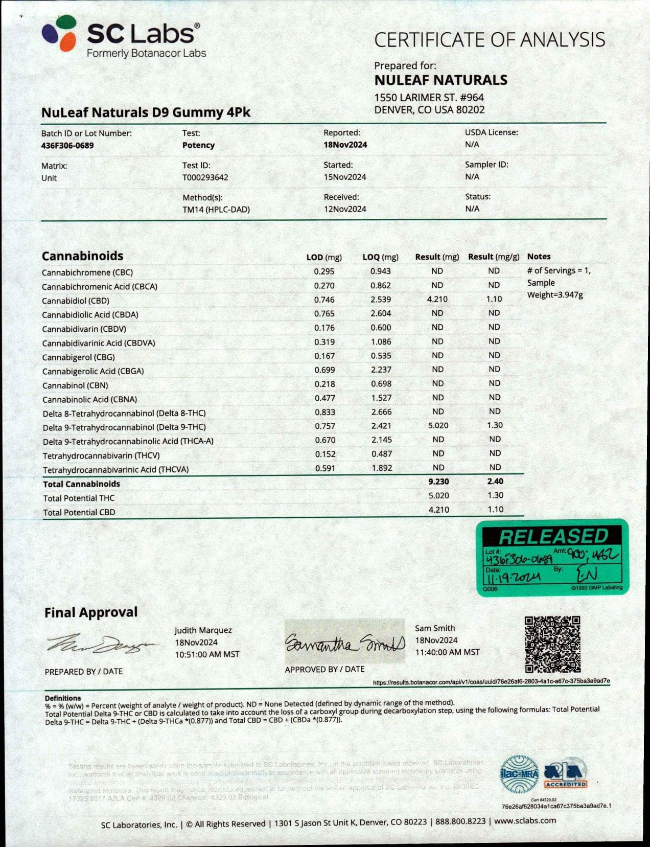 THEFABCBD DELTA9 THC NuLeaf Naturals THC: 4ct Mylar