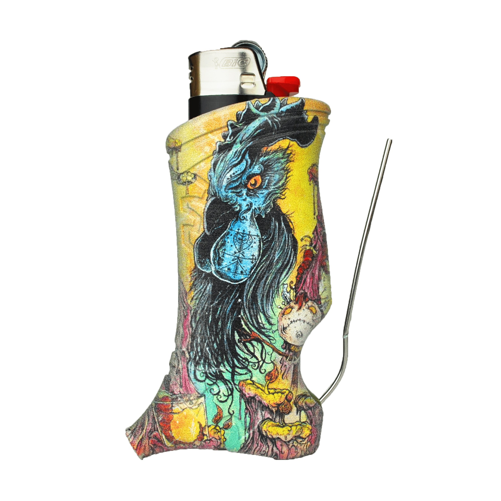 A close-up, side view of the Lady Liberty & Friends - BIC lighter, showcasing a colorful, detailed design on its casing.