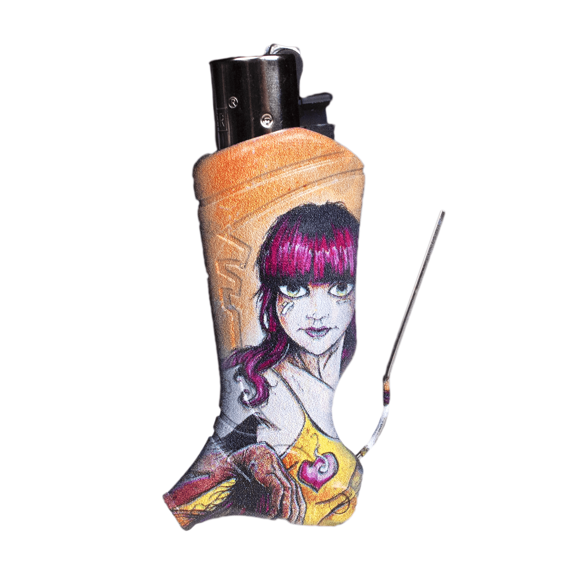 A close-up shot of the Lady Liberty & Friends - CLIPPER lighter, showing its colorful artwork against a plain white background.