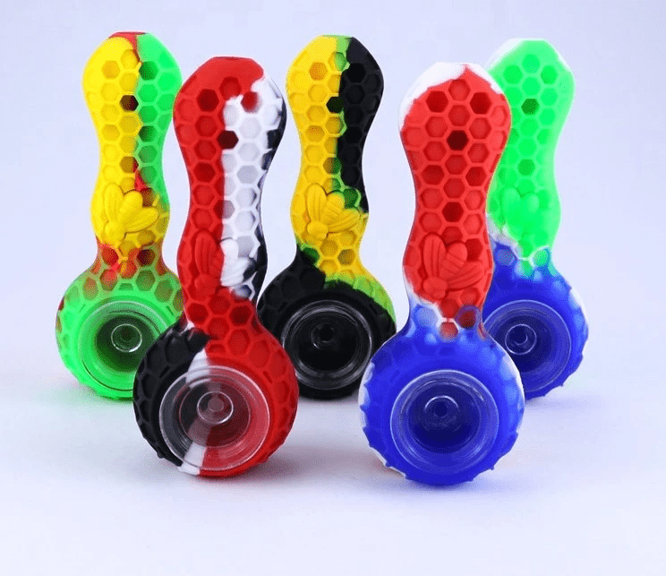 A colorful arrangement of Silicone Pipes against a plain white background, shown from a slightly elevated front view.