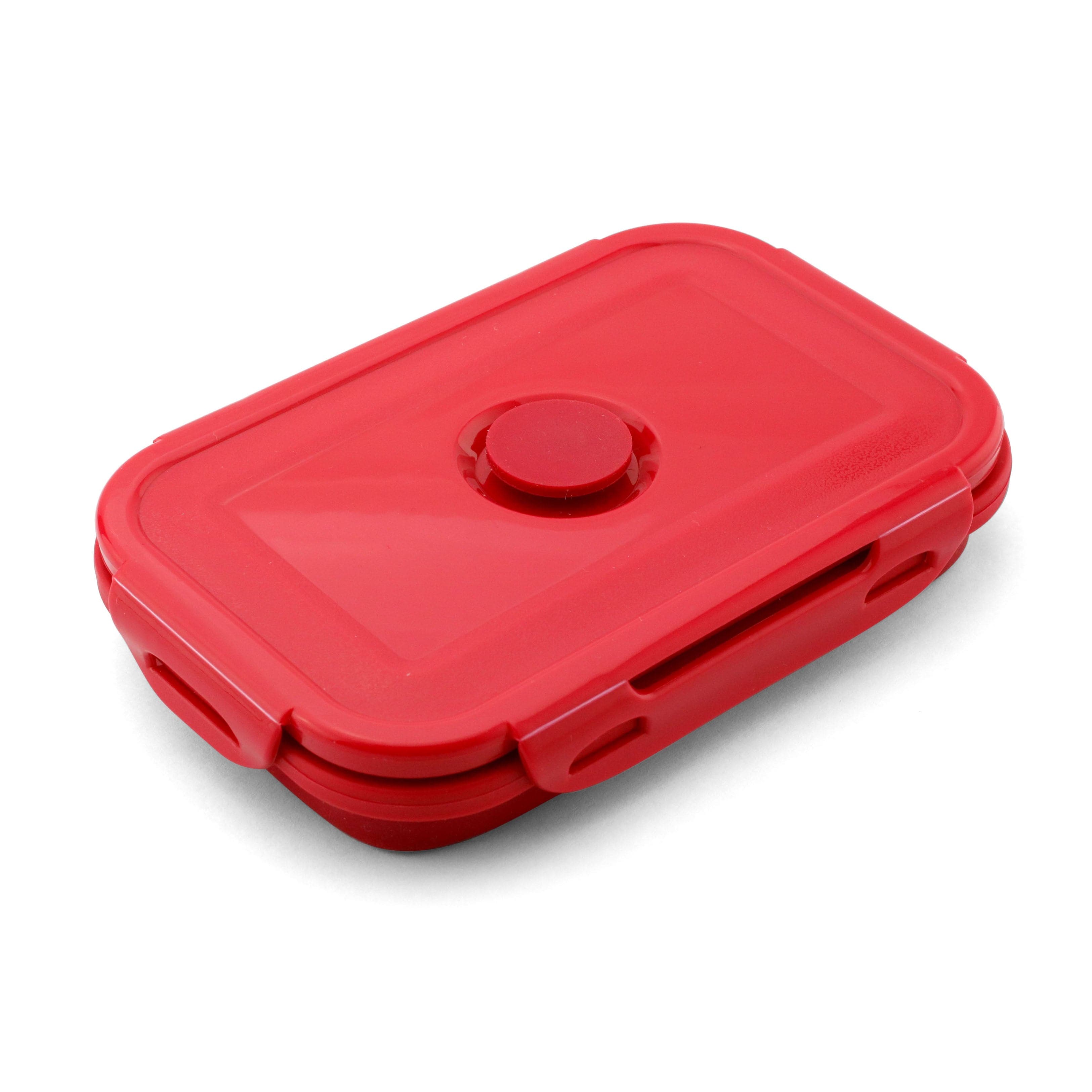A top-down view of the Crimson Scale Collapsible Bowl in red, showcasing its folded, compact design.
