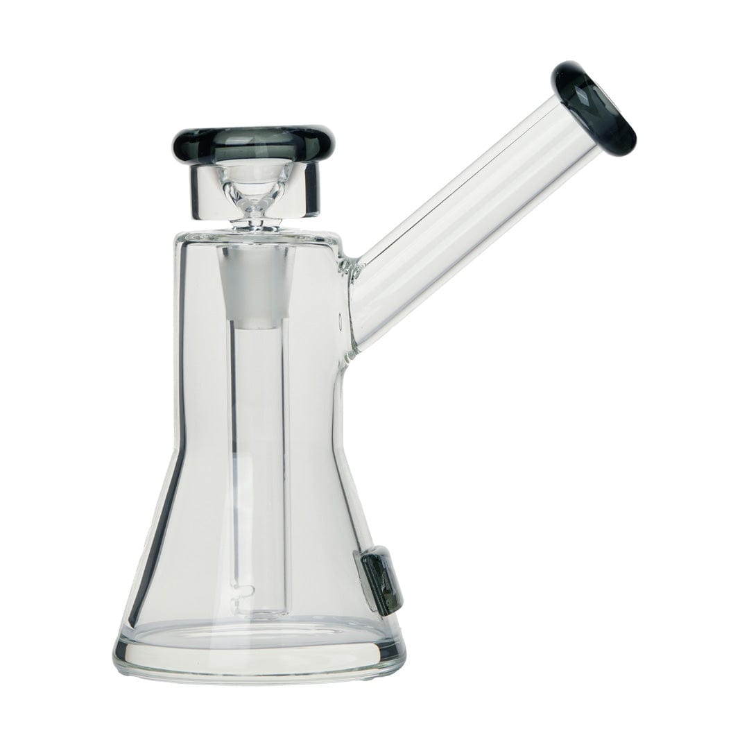 A front view of the Tyson Upper Cut Bubbler, showcasing the clear glass bubbler with a curved neck and rounded base.