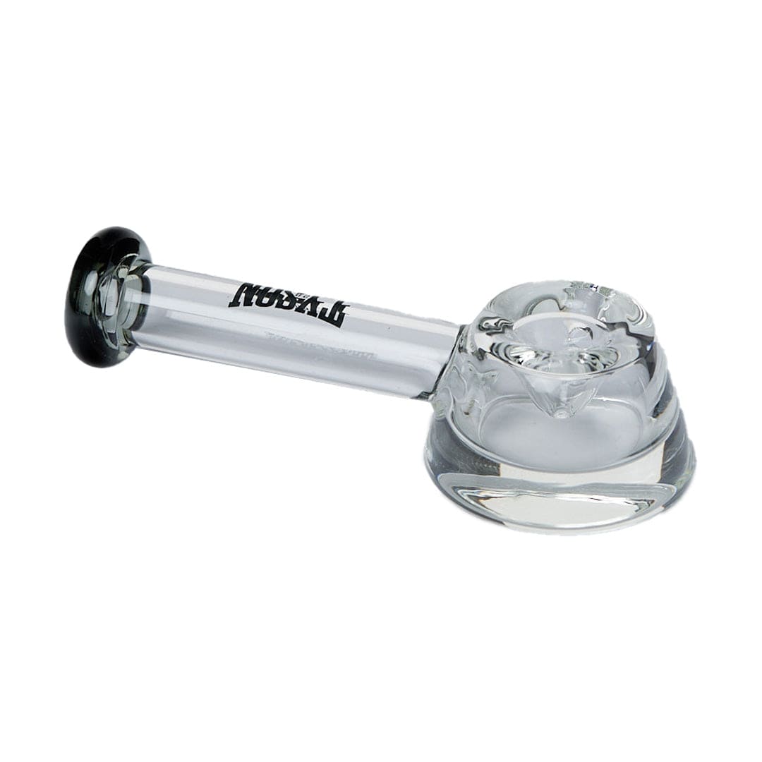 A detailed studio shot of the Tyson Dynamite Hand Pipe, showing the curved glass bowl and smooth, handheld design.