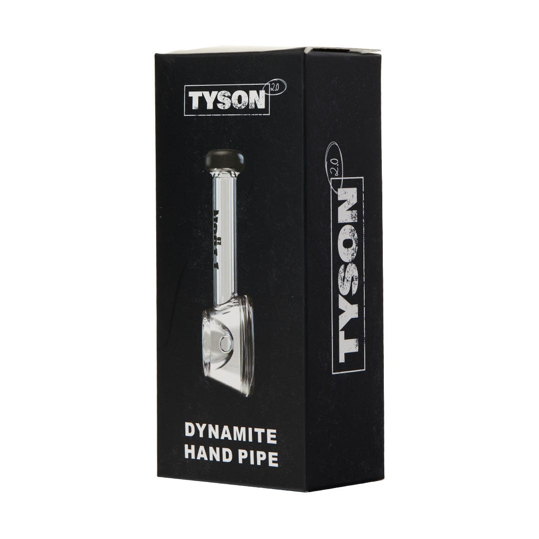 Front view of the Tyson Dynamite Hand Pipe, a small, black smoking pipe with a branded logo visible on the side.