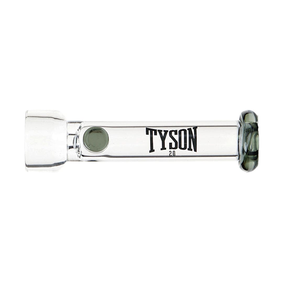 A studio shot of the Tyson Jab One Hitter, showcasing its sleek, one-piece glass design against a plain white backdrop.