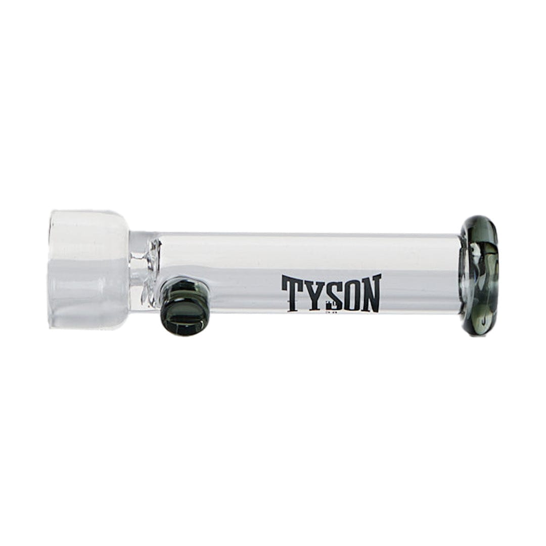 A studio shot of the Tyson Jab One Hitter, displaying its sleek, compact one-hitter design in clear glass.