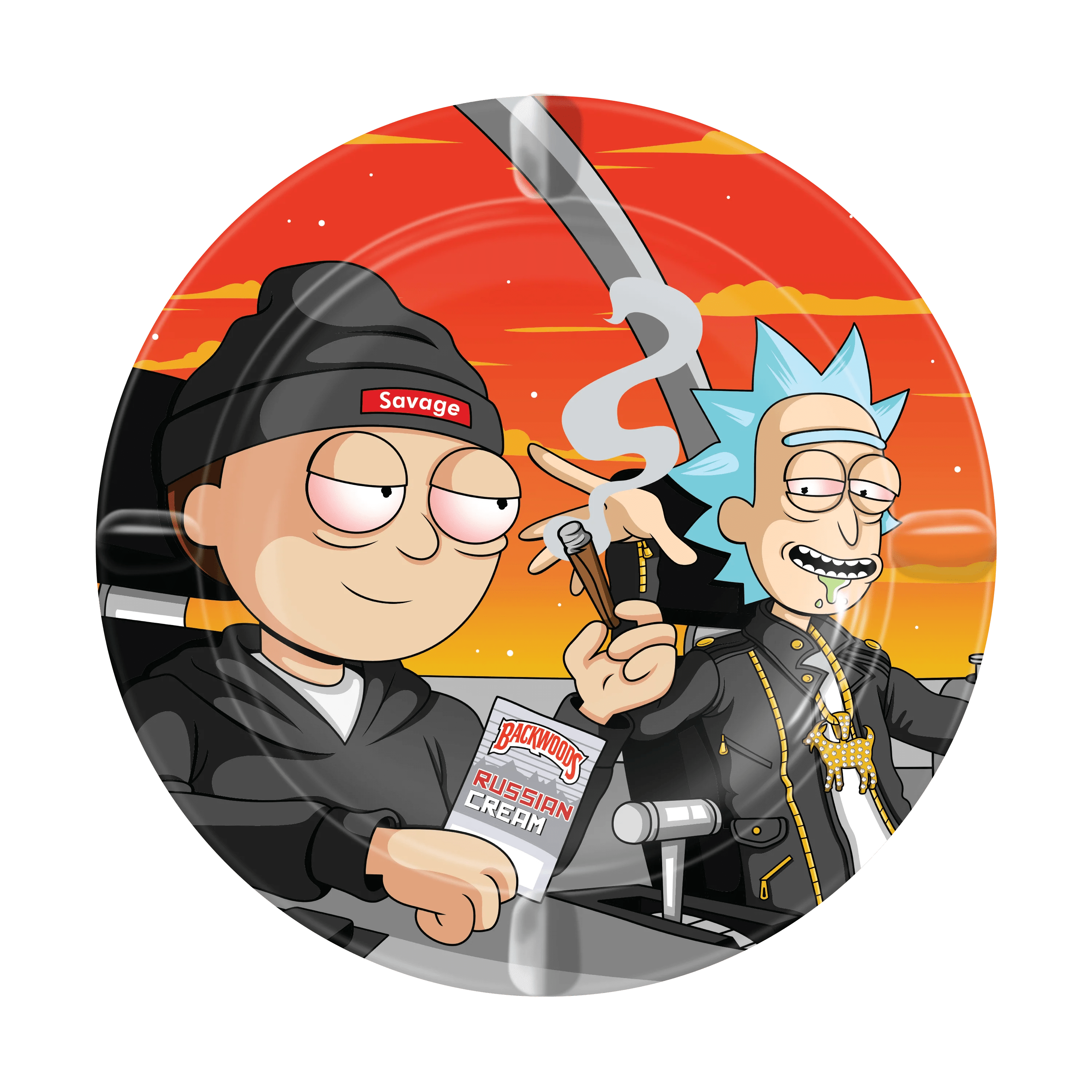 A close-up, angled view of the V-Syndicate Metal Ashtray displaying a bold design with intricate detailing.