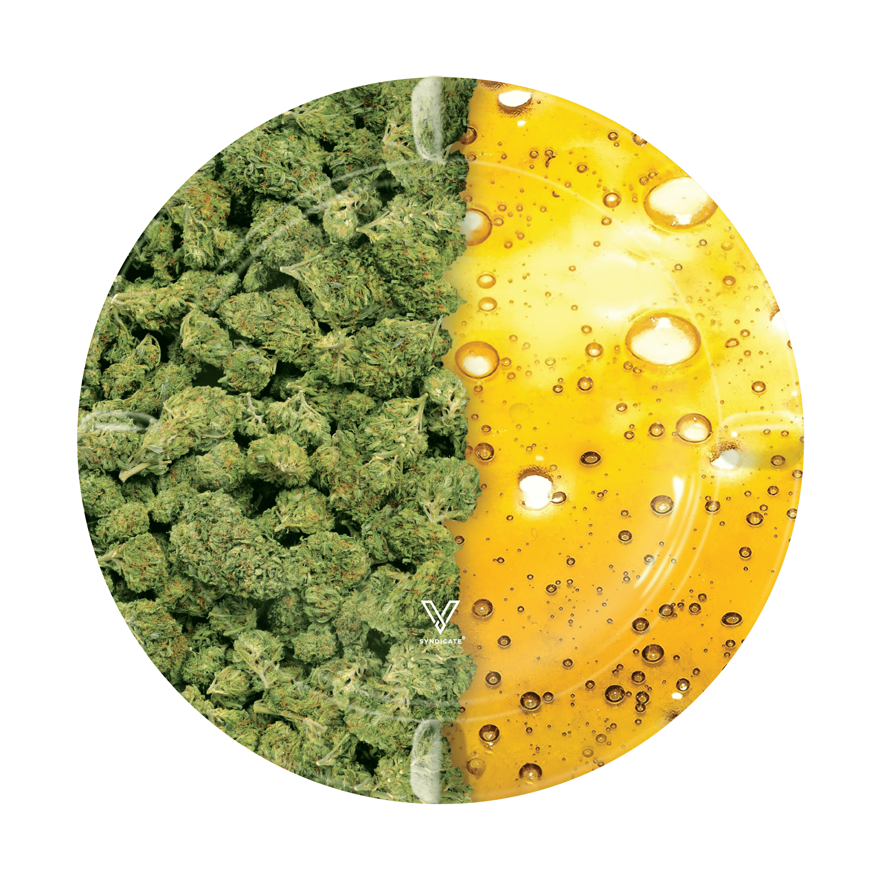 Overhead view of the V-Syndicate Metal Ashtray, displaying a circular, reflective surface with scattered droplets.