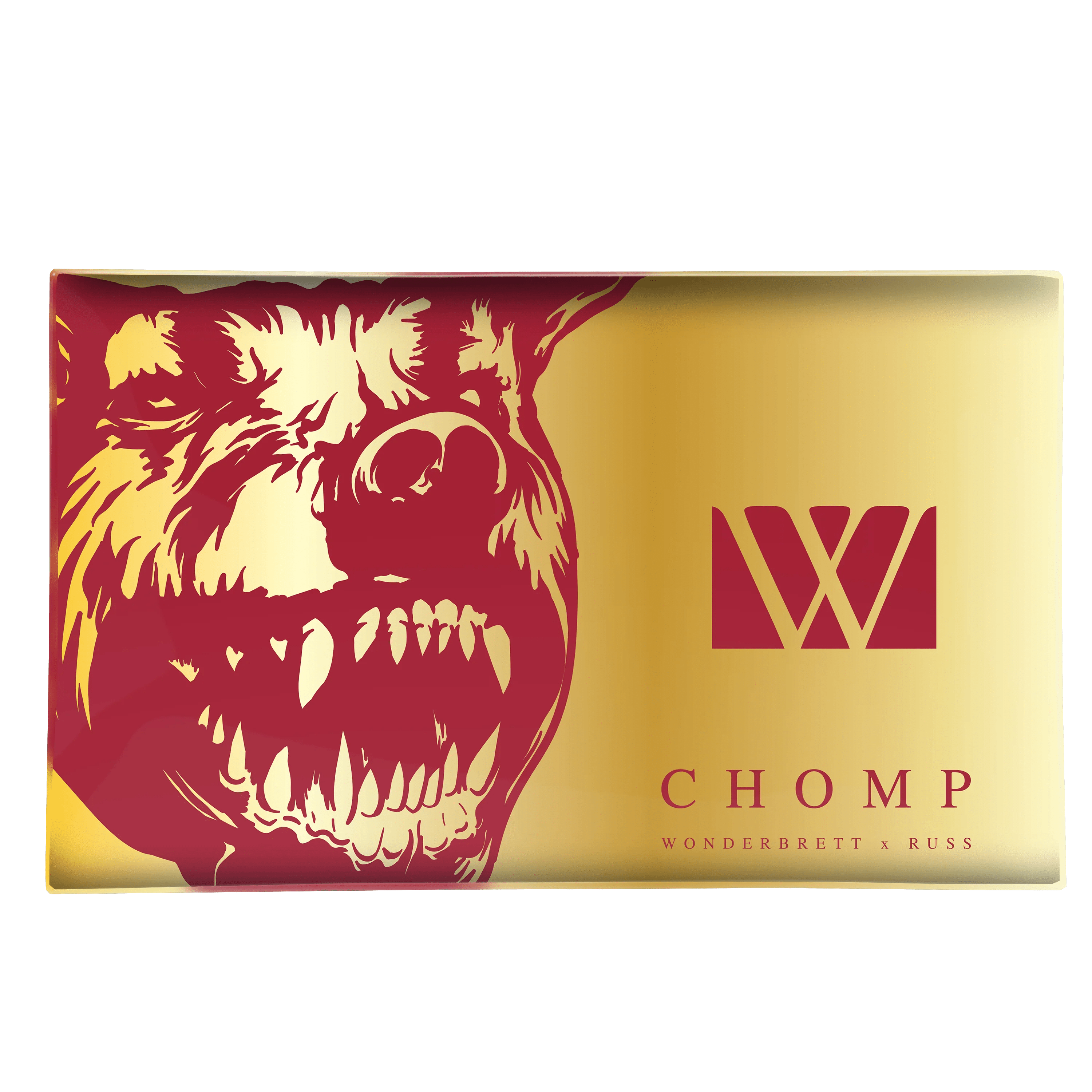 A close-up of the V-Syndicate Glass Rolling Trays featuring a bold graphic design on a dark background.