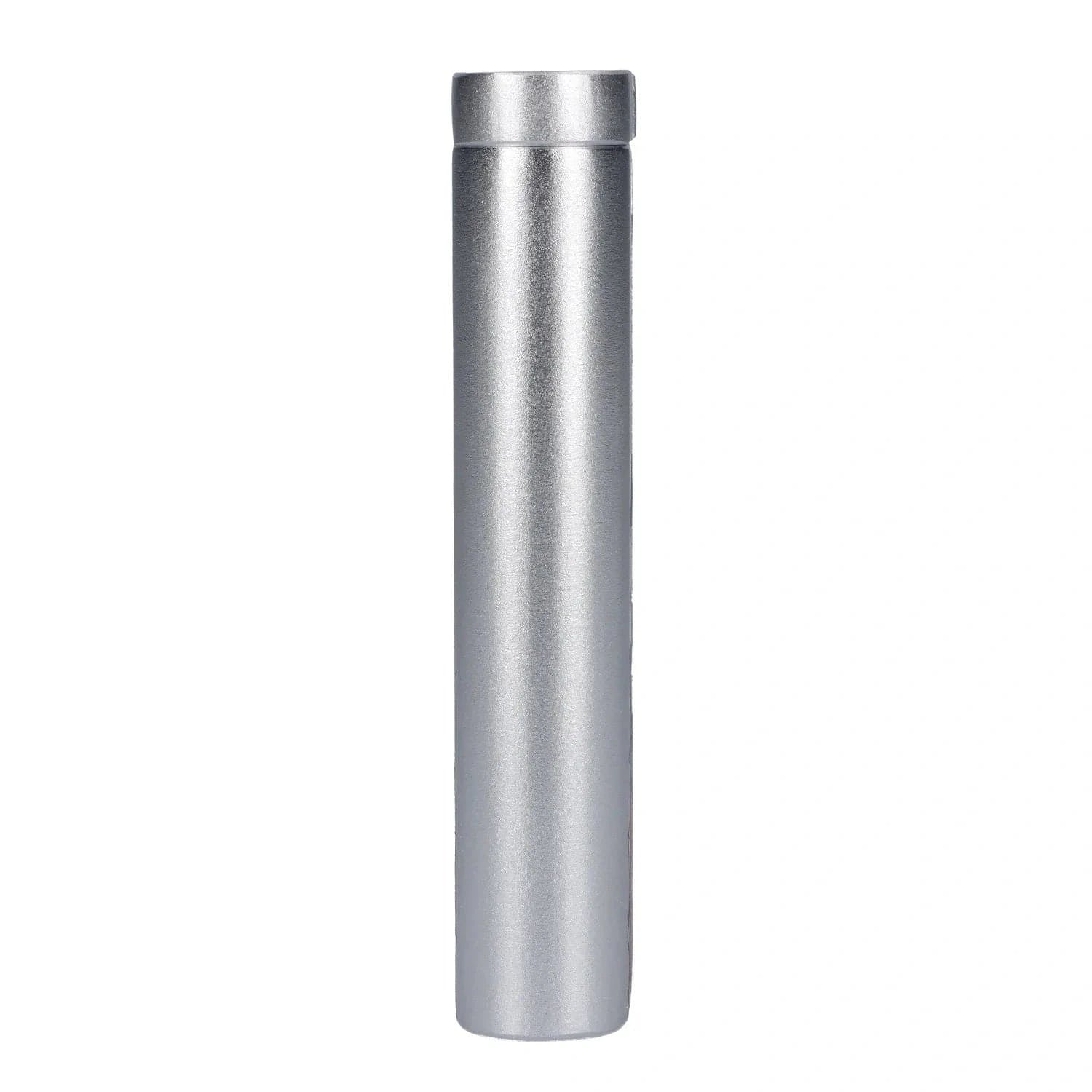 Centered vertical close-up of a silver cylindrical Famous Design Space Aluminum Dugout against a white background