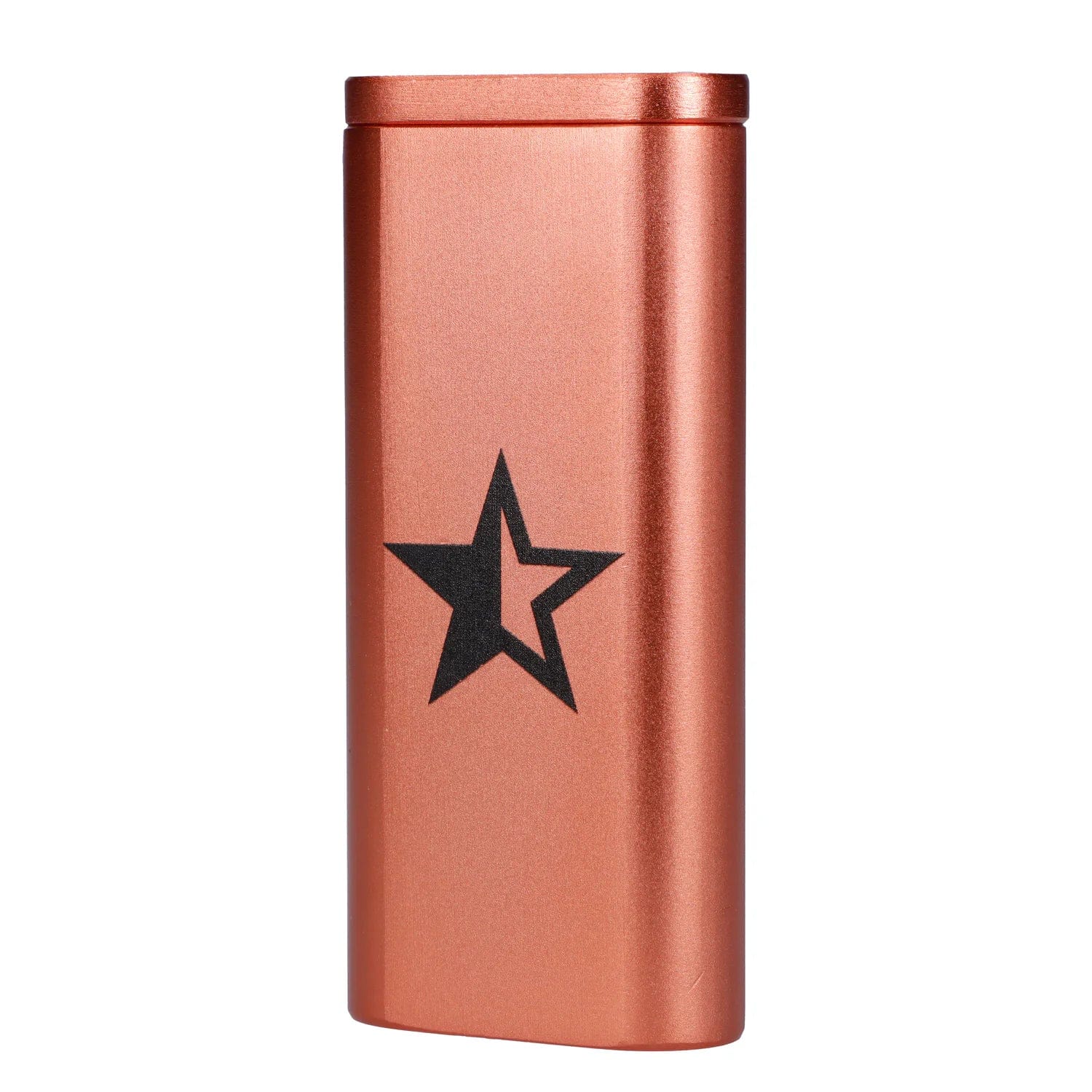 Close-up front view of the copper-toned Famous X Aluminum Dugout showing its rectangular rounded edge and a black star logo.